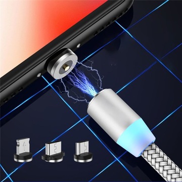 МАГНИТНЫЙ КАБЕЛЬ 3в1 ДЛЯ IPHONE LIGHTNING ANDROID MICRO USB TYPE-C ДЫШАЩИЙ 1м