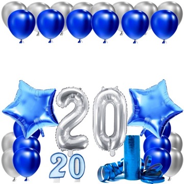 ZESTAW BALONY NA 20 URODZINY LAT NIEBIESKI 20 ROCZNICA ŚLUBU 100 CM