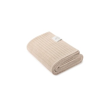 Kocyk ze 100% wełny merino warm beige w prążek - MY MEMI