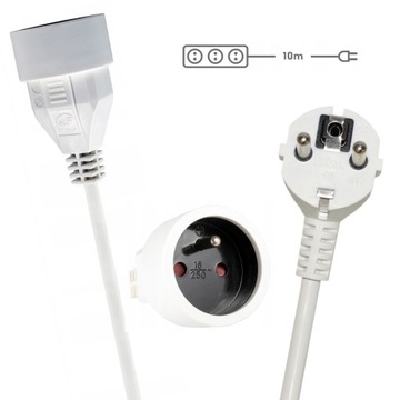 Одиночный белый силовой удлинитель 16А, 1 розетка, 10 м