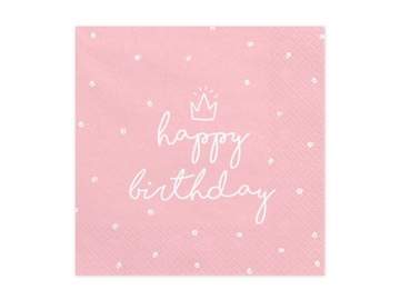 Салфетки Happy Birthday розовые - 33 см - 20 шт.