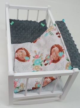 KOŁYSKA DREWNIANA BIAŁA dla lalek POŚCIEL MATERAC
