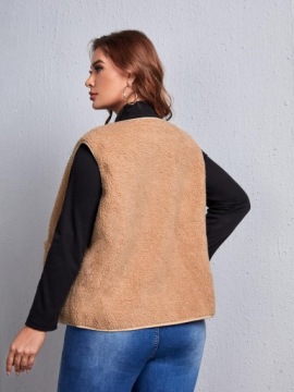 ЖИЛЕТ С КАРМАНАМИ, ПРЯМОЙ, НА МОЛНИИ СВЕТЛО-КОРИЧНЕВЫЙ МЕДВЕДЬ SHEIN 48