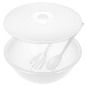 PLASTIKOWA MISKA Z PRZYKRYWKĄ I SZTUĆCMI SAŁATKOWA