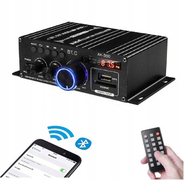 Mini Wzmacniacz Bluetooth Stereo Audio Mobilny, FM, Wejście SD/USB