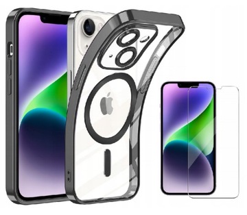ETUI CASE IPHON 13|14 PRZEZROCZYSTE CZARNE + SZKŁO GRATIS