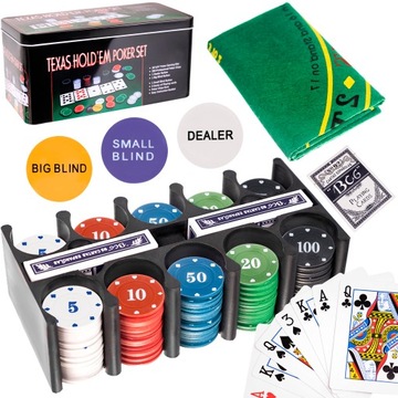 Texas Hold'em Poker Set podróżny zestaw do grania w metalowym pudełku
