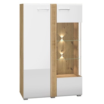 Witryna do salonu szklana biała połysk dąb Atrisan MDF 92 cm CAPRI R
