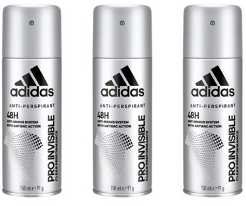 Dezodorant Adidas Pro Invisible Antyperspirant W Sprayu Oryginalny 150ml x3