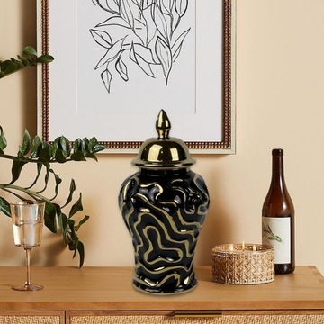 Фарфоровая банка для имбиря с крышкой Настольные предметы, черный,