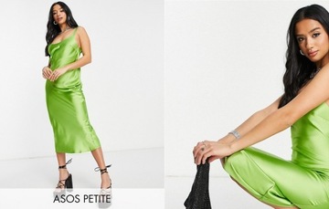 DESIGN Petite Zielona satynowa sukienka midi S