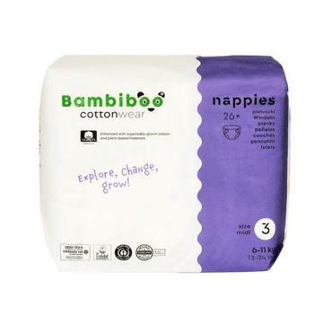 Bambiboo COTTONWEAR jednorazowe pieluszki bawełna organiczna rozm. 3 26 szt
