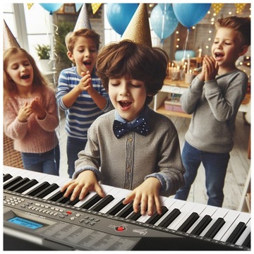 БОЛЬШОЕ КЛАВИАТУРНОЕ ПИАНО ДЛЯ ОБУЧАЮЩИХ ИГР ДЛЯ ДЕТЕЙ, 61 КЛАВИША, БЛОК ПИТАНИЯ