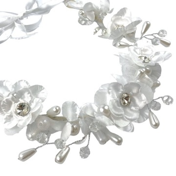 БЕЛЫЙ ЭЛЕГАНТНЫЙ ВЕНОК, УКРАШЕННЫЙ ЖЕМЧУГОМ И КРИСТАЛЛАМИ