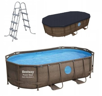 BASEN STELAŻOWY 427X250X100 cm BESTWAY RATTAN BRĄZOWY OKNO brak pompy