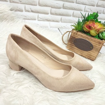 KLASYCZNE ZAMSZOWE BEŻOWE CZÓŁENKA PANTOFLE r 38