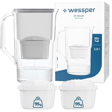 Dzbanek z filtrem Wessper D1 SOLID 2,8l szary + Filtr aquamax STANDARD 3x