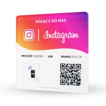 Tabliczka płytka z kodem NFC i QR do strony social media Instagram nadruk
