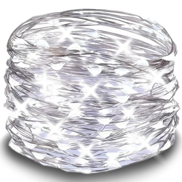 LAMPKI DRUCIKI 50 LED ŚWIATEŁKA NA BATERIE BIAŁE ZIMNE ŚWIATŁO ŁAŃCUCH