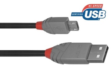 Lindy 36734 USB 2.0 A — линейный кабель Micro B Anthra — 3 м
