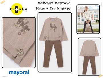 BEŻOWY ZESTAW - DRESY - BLUZA + LEGGINSY 7747 MAYORAL 167 cm