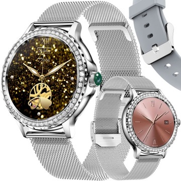 SMARTWATCH DAMSKI ZEGAREK ROZMOWY MENU PL PULS CIŚNIENIE DWA PASKI + GRATIS