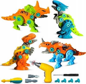 Klocki konstrukcyjne DINOZAURY do skręcania ZESTAW z wkrętarką śrubokrętem