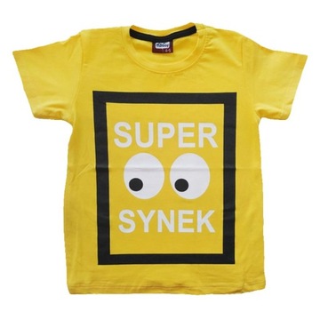 Bluzka T-shirt Super Synek 128/134 koszulka żółta