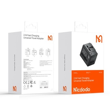 MCDODO TRAVEL CHARGER USB-АДАПТЕР ЕС, США, Великобритания, Австралия