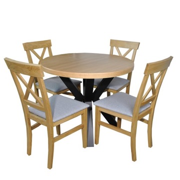 ZESTAW STÓŁ OKRĄGŁY DĘBOWY 110/160 LOFT + 4 KRZESŁA DĄB SALON JADALNIA