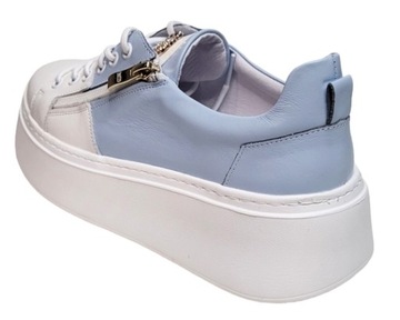 DAMISS DS-711 Sneakersy Biały+Błękit na platformie skóra lico r.36
