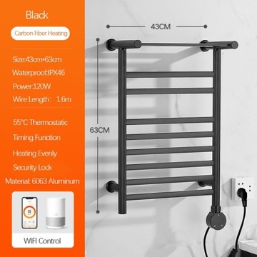 Styl czarny-63 cm-WIFI Lewy Termostatyczny wyświet