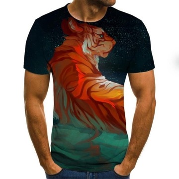 T-SHIRT MĘSKI KOSZULKA 3D NADRUK LEW TYGRYS, L