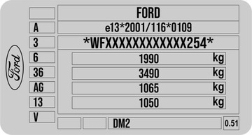 НАКЛЕЙКА НА ПАРЕННУЮ ТАБЛИЧКУ FORD CMAX SMAX FOCUS