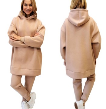 S130 BEŻOWY MEGA OVERSIZE\OWY KOMPLETNY DRES M