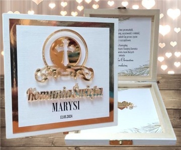 Бело-золотая коробочка для СВЯТОГО ПРИЧАСТИЯ с четками * сувенирный НАБОР