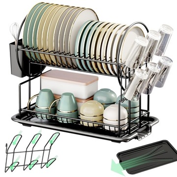 SUSZARKA DO NACZYŃ STOJĄCA DWUPOZIOMOWA OCIEKACZ TALERZE Z TACKĄ