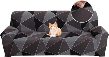 ELASTYCZNY ZESTAW SOF GŁADKA SOFA 3-OSOBOWA - SZARY-190-230 cm