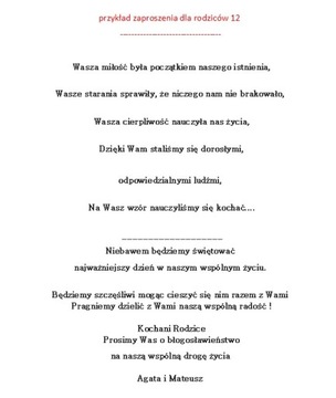 Zaproszenia prośba o błogosławieństwo rodziców