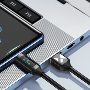 КАБЕЛЬ WOZINSKY USB-A/USB-C 2М СО СВЕТОДИОДНЫМ ДИСПЛЕЕМ