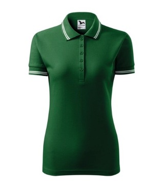 ELEGANCKA Damska Koszulka POLO zielona S z Kontrastowymi Elementami
