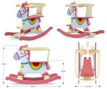 Koń na biegunach drewniany z barierkami Lucky 12 - Pink Milly Mally