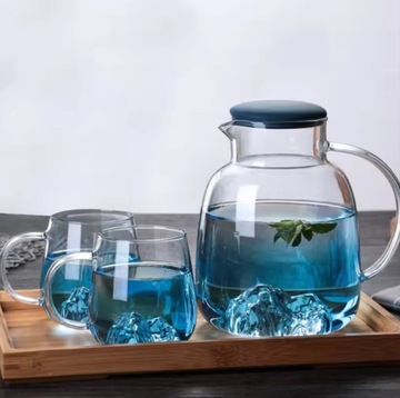 Термостойкий кувшин для чая и сока 1,8л + 4 чашки 300мл ДЕКОРИРОВАННЫЙ СИНИЙ