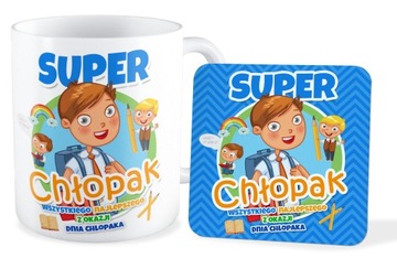 Zestaw podkładka pod kubek + KUBEK DZIEŃ CHŁOPAKA SUPER CHŁOPAK
