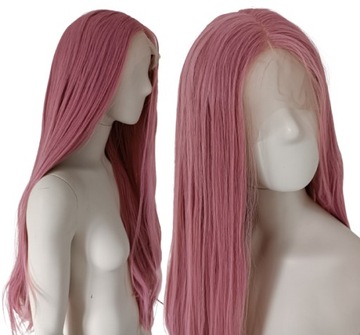 Peruka LACE FRONT różowa pudrowy róż długa cosplay