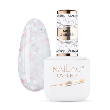 Baza kauczukowa Glammy Base Milk Silver 2w1 baza i kolor z folią NaiLac 7ml