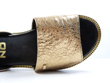 Złote klapki sandały skórzane wygodne Karino 37