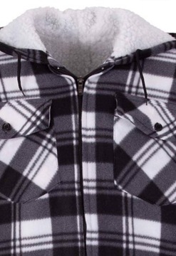 Koszula męska ciepła w kratkę z kapturem casual polar na jesień zimę XL