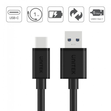 Кабель Unitek USB-A - USB-C 1,0 м черный