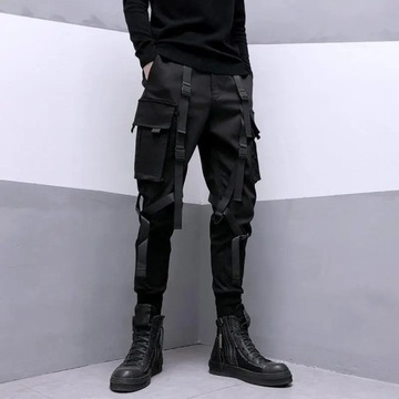 HOUZHOU Techwear Black Cargo Pants for Men Cargo T